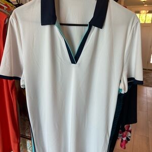 Callaway White Golf Polo with Navy and Turquoise Trim